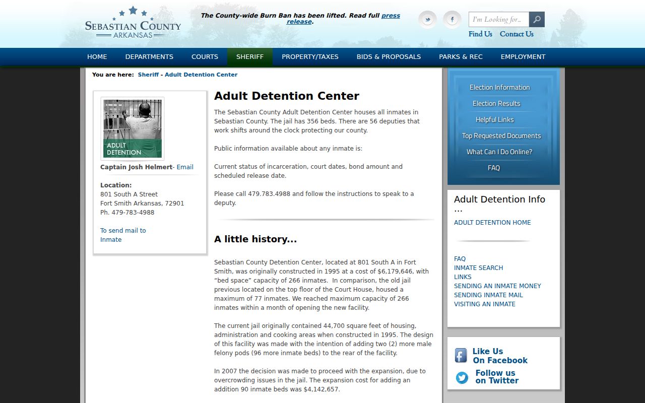 Sebastian County Adult Detention Center booking information page